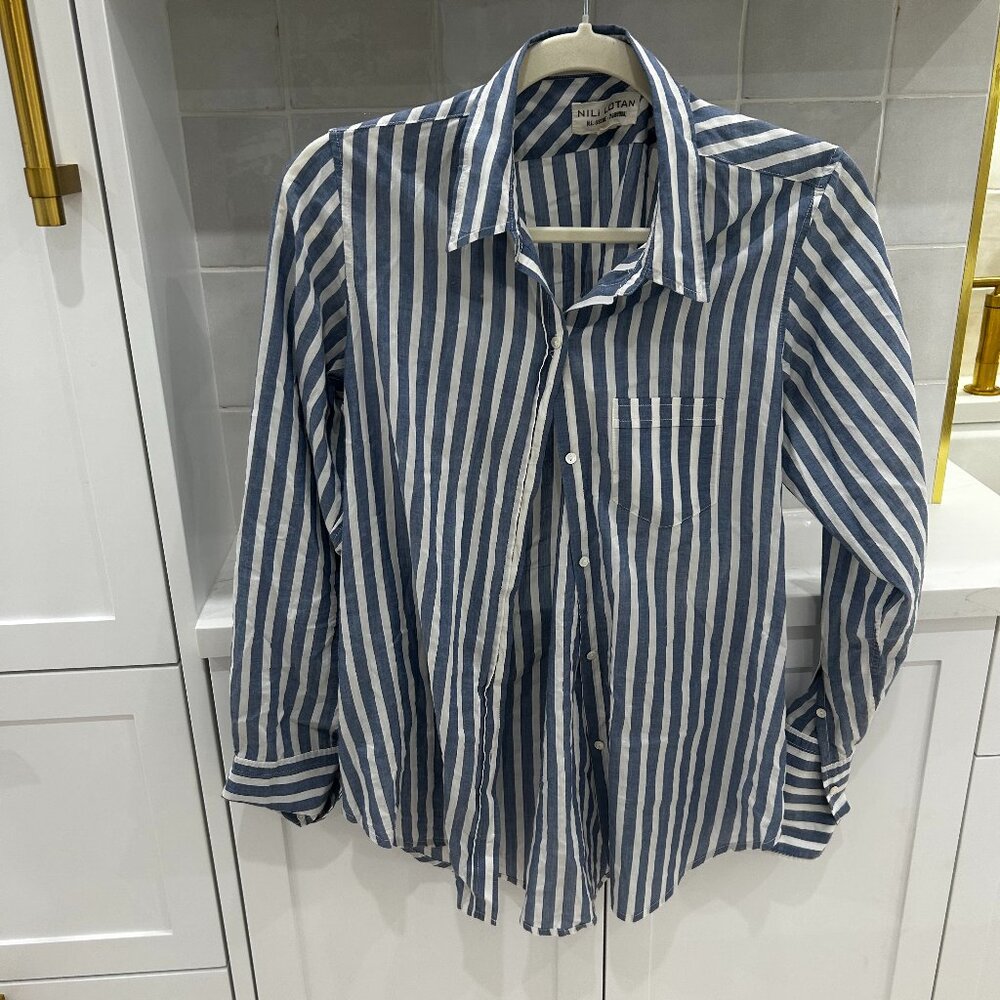 Nili Lotan blue and white striped blouse size S